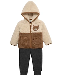 Little Me Baby Boys' Bear Sherpa Crewneck T-Shirt, Jacket and Pants, 3-Piece Set