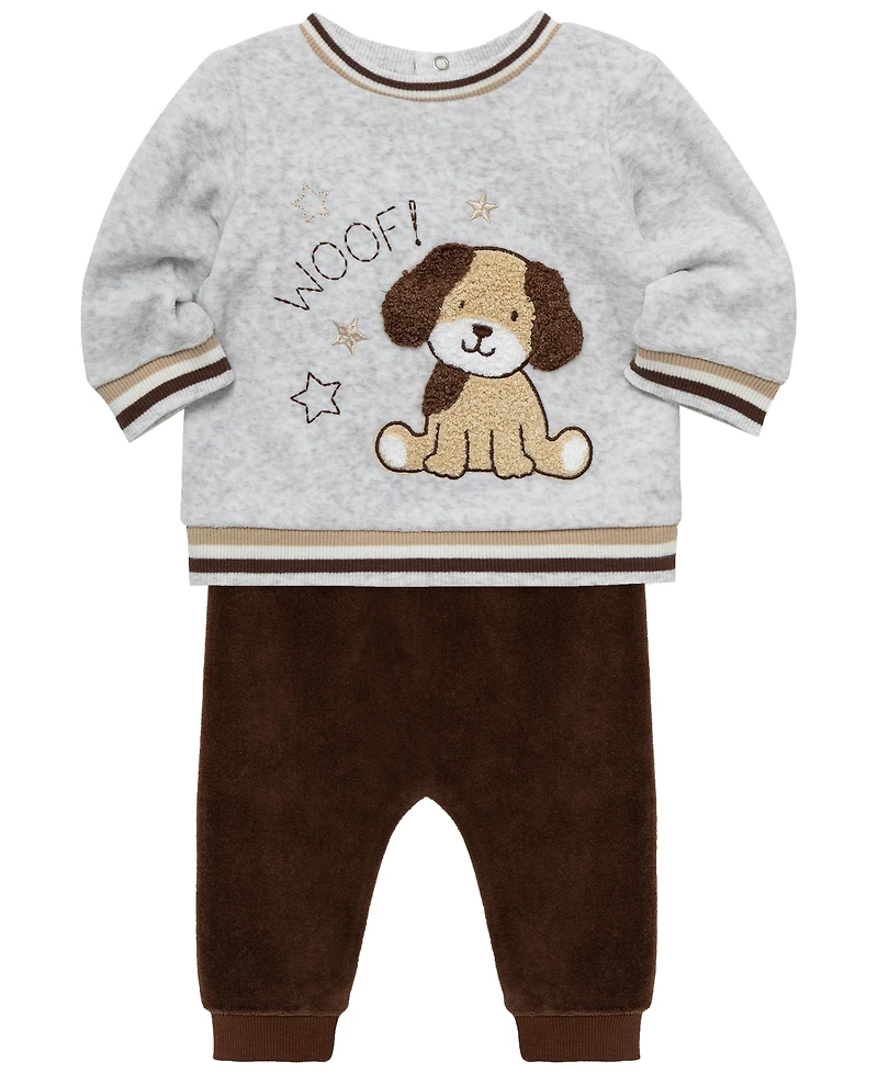 Little Me Baby Boys' Woof Crewneck Sweatshirt and Pants, 2-Piece Set