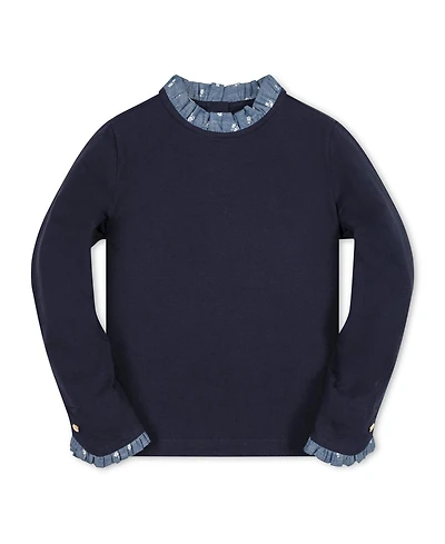 Hope & Henry Little and Big Girls' Xxs - L Organic Ruffle Trim Knit Top