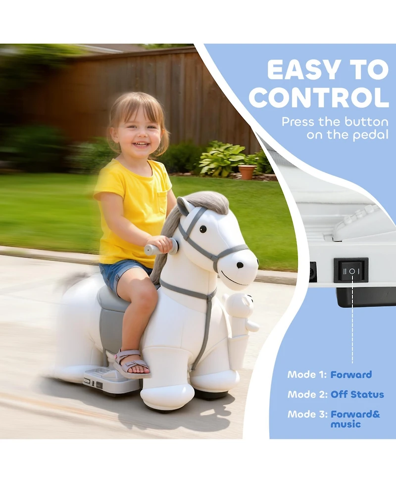 Qaba 6V Battery-Powered Ride-On Horse with Music, 55 Lbs. Capacity, Ages 1.5+