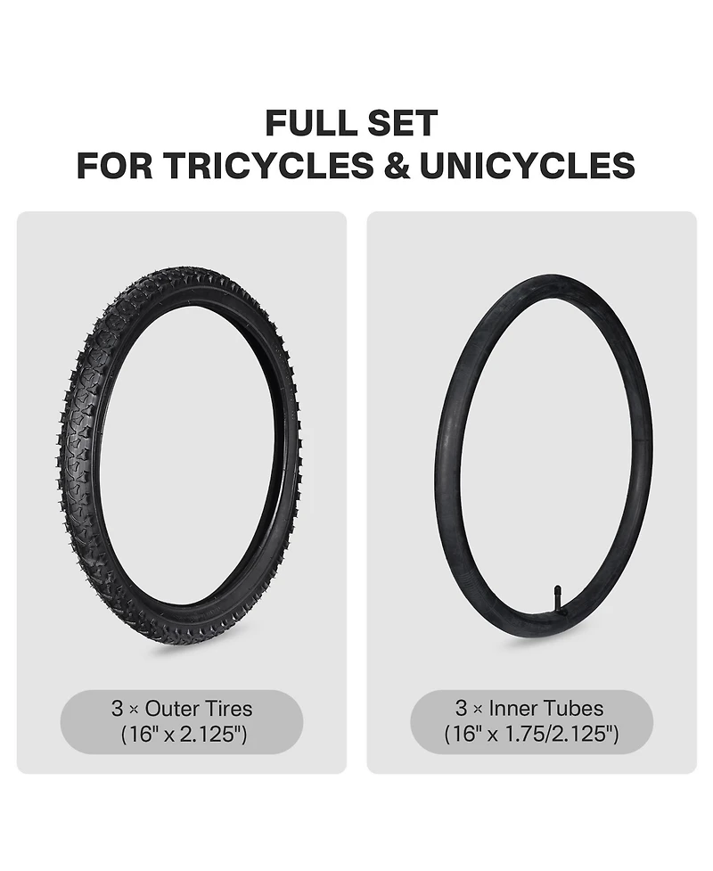 Yescom 16" x 2.125" Mountain Tread Tire and Tube Set, 3-Piece