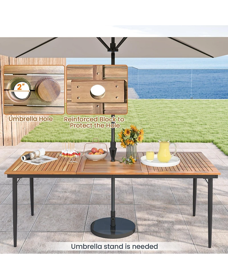 Mecale 79-Inch Slatted Acacia Wood Patio Dining Table for 8