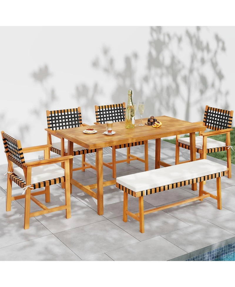 Mecale 63-Inch Heavy-Duty Acacia Outdoor Dining Table for 6 with Umbrella Hole