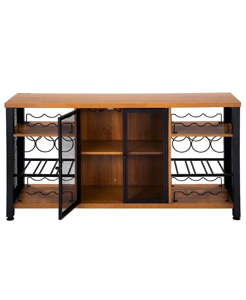 Slickblue Farmhouse Wine Bar Cabinet with Bottle Rack, Glass Storage Holders for Dining and Living Room