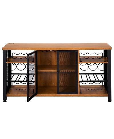 Slickblue Farmhouse Wine Bar Cabinet with Bottle Rack, Glass Storage Holders for Dining and Living Room