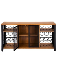 Slickblue Farmhouse Wine Bar Cabinet with Bottle Rack, Glass Storage Holders for Dining and Living Room
