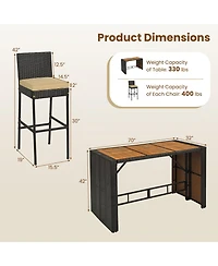 Gymax 7-Piece Pe Wicker Bar Set With Bar Height Table 6 Cushioned Stools for Yard Outdoor