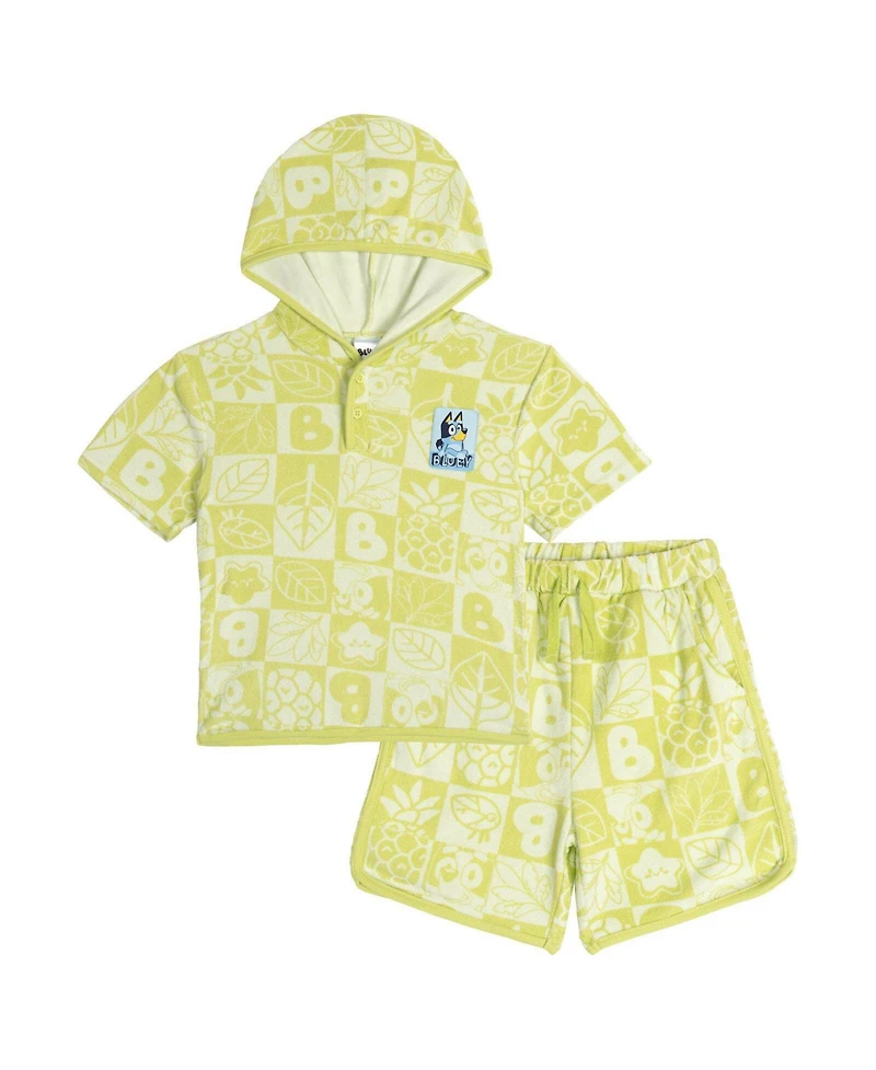 Bluey Baby Boy or Girl Loungewear 2-Piece Hooded Tee and Shorts Set