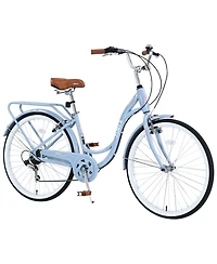 ECHTPeak 24-Inch Beach Cruiser Bike, 7 Speed V - Brake Cruiser Bike, Anti-Skid Tires, with Rear Rack Bell, Steel Frame, for Girls Women Senior