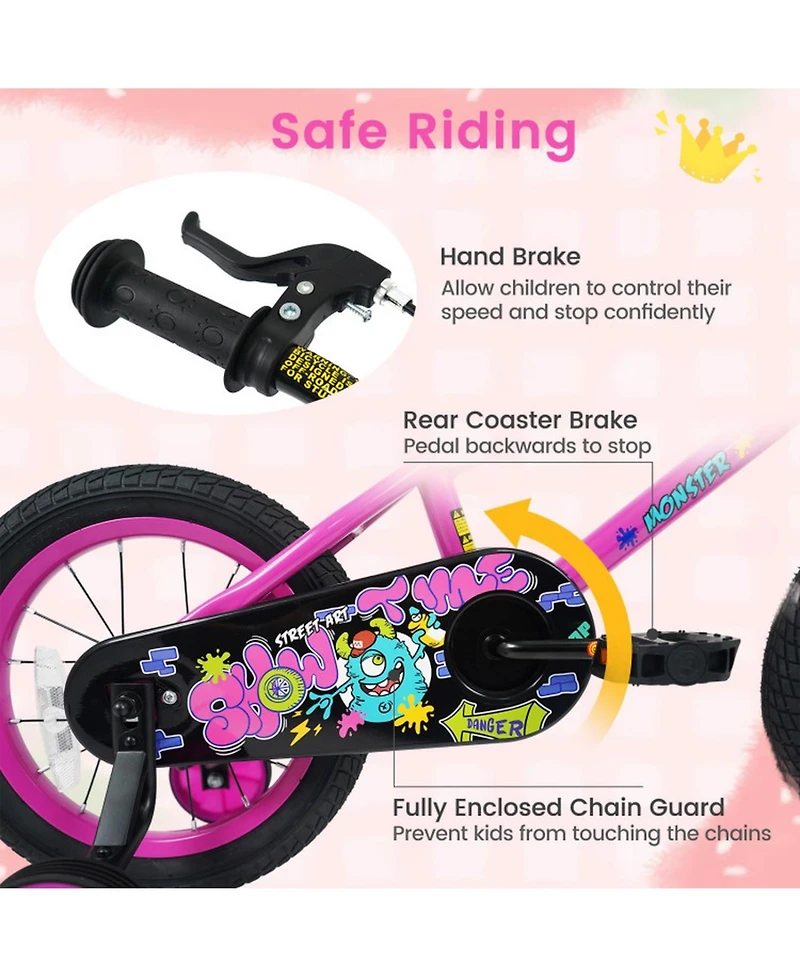 Hongge 14-Inch Kids Bike with Training Wheels and Dual Braking System, Ages 3-5