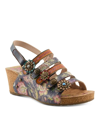 L'Artiste Women s Buckleitup Floral Wedge with Supportive Cushioned Comfort