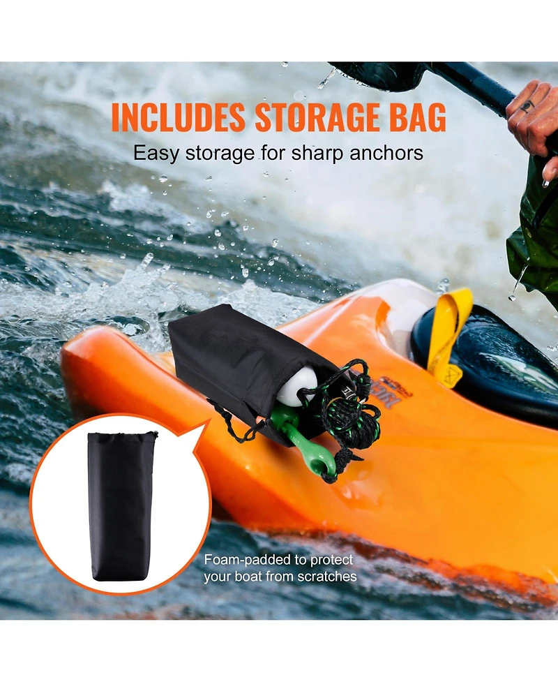 Hongge 3.5 lb Folding 4-Fluke Kayak Anchor Kit for Paddle Boards