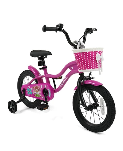 Hongge 14-Inch Kids Bike with Removable Training Wheels, Front Basket and Dual Brakes, Ages 3-5