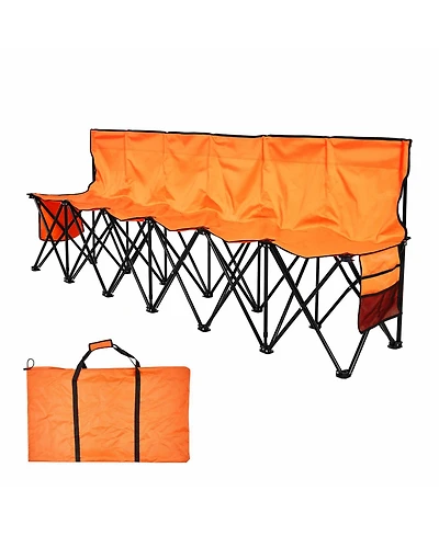 Hongge Vibrant 6 Seat Folding Team Bench 94.5 in with Backrest and Storage Pockets for Sports Events