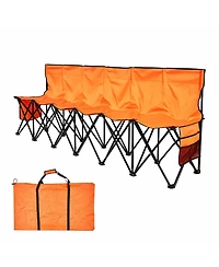 Hongge Vibrant 6 Seat Folding Team Bench 94.5 in with Backrest and Storage Pockets for Sports Events