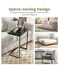 Slickblue C-Shaped Sofa End Table with Metal Frame for Drinks and Laptop Use