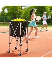 Hongge Stainless Steel Tennis Ball Hopper Cart Holding 200 Balls with Locking Swivel Wheels and Storage Bag
