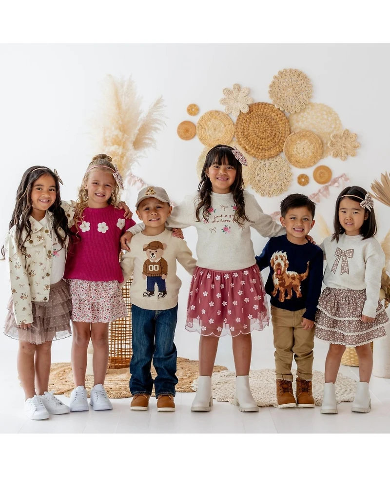 Sweet Wink Big Girls Mocha Floral Denim Jacket