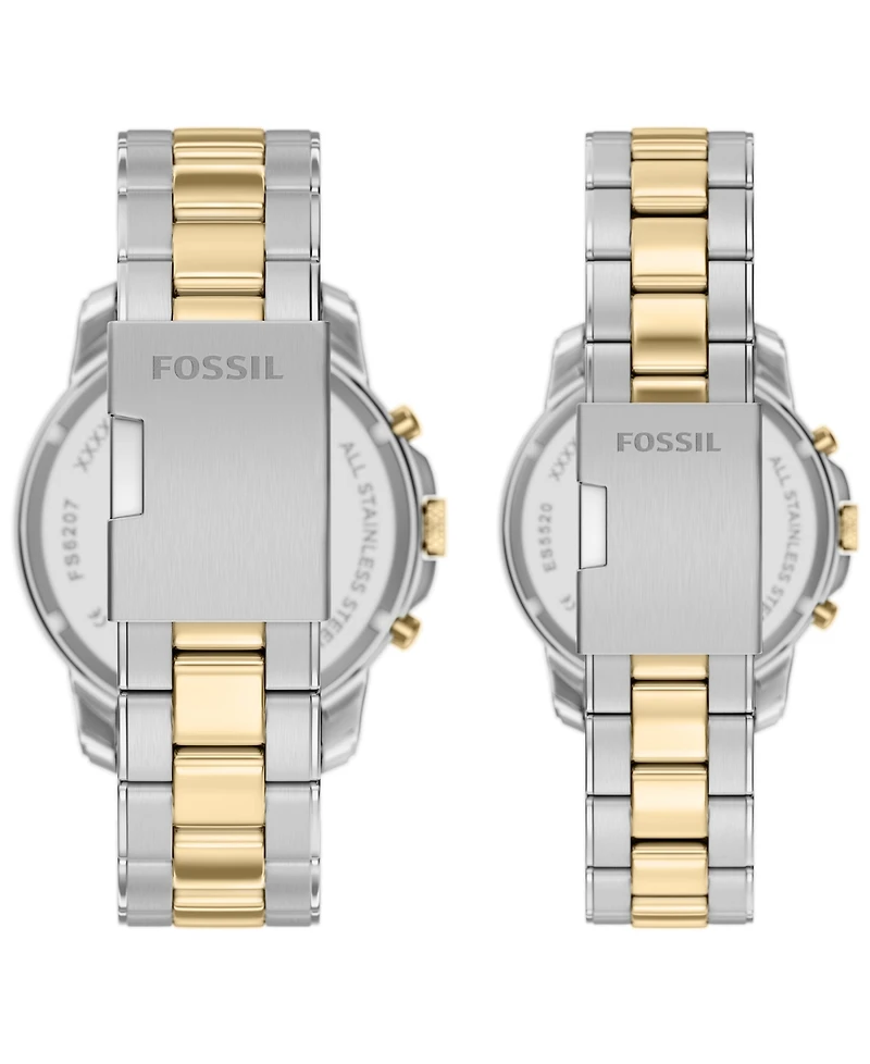 Fossil Unisex Grant Chronograph Silver Gold-Tone Stainless Steel Watch Set 44mm and 36mm
