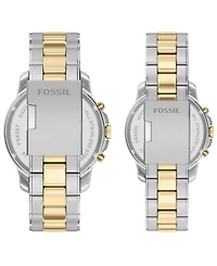 Fossil Unisex Grant Chronograph Silver Gold-Tone Stainless Steel Watch Set 44mm and 36mm