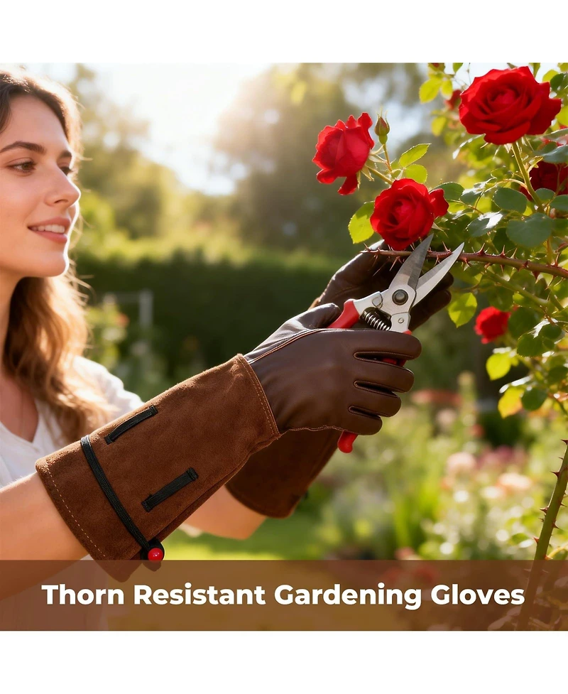 Xdovet Women's Garden Gloves Long Elbow Leather Breathable
