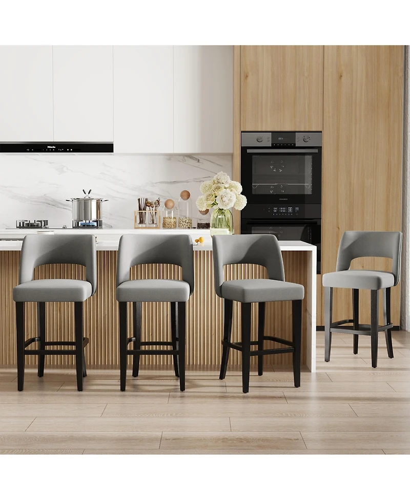 homfan Bar Stools Set of 4 Upholstered Bar Height Stools with Wood Legs, Ergonomic Backrest, for Kitchen Island Dining Room Bar