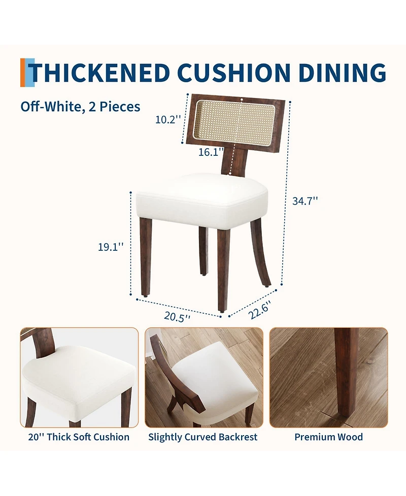 homfan Mid Century Modern Dining Chairs Set of 2 Farmhouse Linen Upholstered, Curved Backrest, Hardwood Frame, Wooden Legs Kitchen