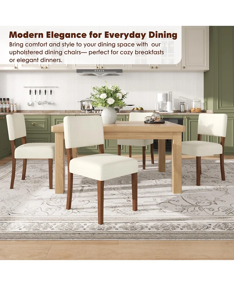 homfan Dining Chairs Set of Upholstered Fabric Armless Kitchen Side with Walnut Wood Legs Padded Seat and Back for Room Living