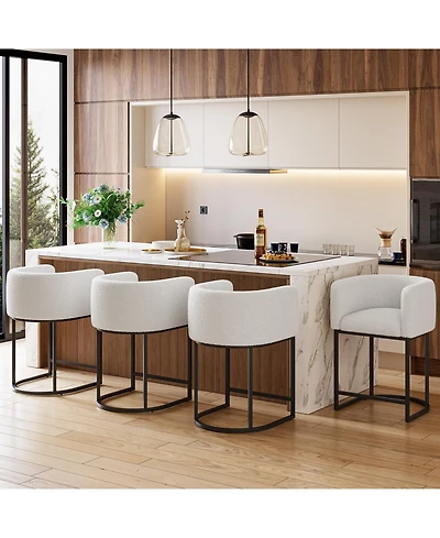 homfan Set of 4 Counter Height Bar Stools - Modern Upholstered Chairs with Back and Arms, Metal Frame for Kitchen Island or