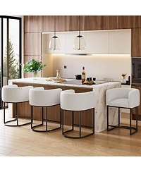 homfan Set of 4 Counter Height Bar Stools - Modern Upholstered Chairs with Back and Arms, Metal Frame for Kitchen Island or