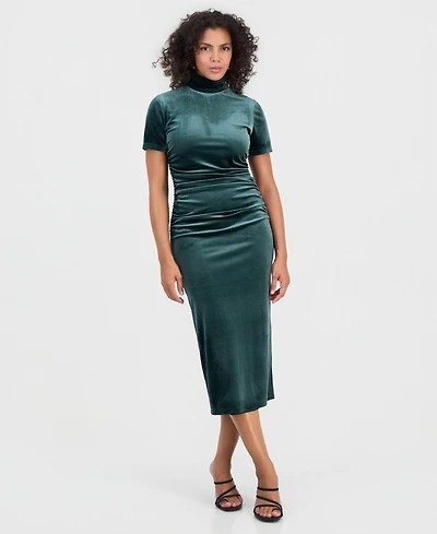 Bar Iii Women's Mock Neck Velvet Midi Dress, Macy's Exclusive