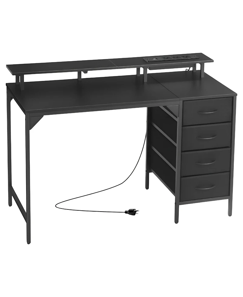 Slickblue Gaming Desk with Led Lights, Charging Station, 4 Storage Drawers and Monitor Shelf