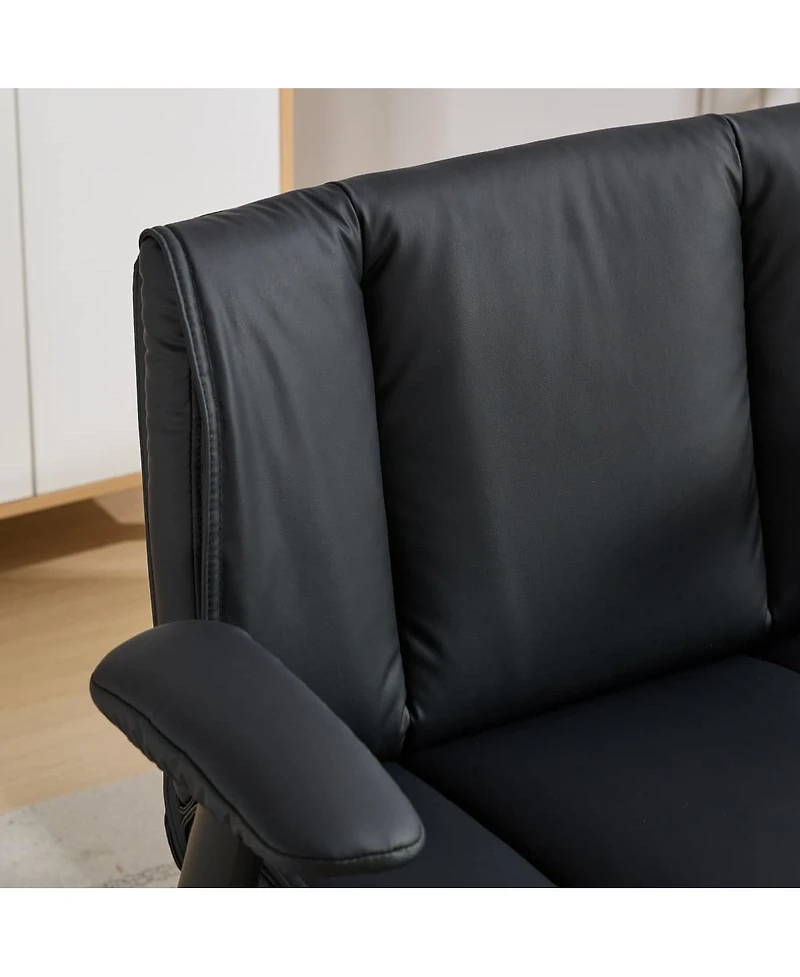 Maison Boucle Cross-Legged Office Chair on Wheels with Flip-Up Armrests, Faux Leather Upholstered Wide Seat Swivel Desk