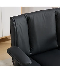 Maison Boucle Cross-Legged Office Chair on Wheels with Flip-Up Armrests, Faux Leather Upholstered Wide Seat Swivel Desk