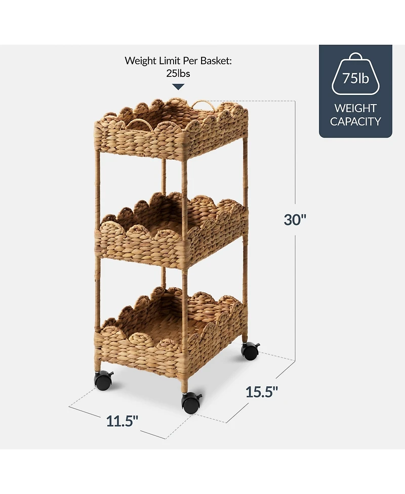 Best Choice Products 3-Tier Scalloped Rolling Nursery Caddy w/Wheels, Storage Utility Cart