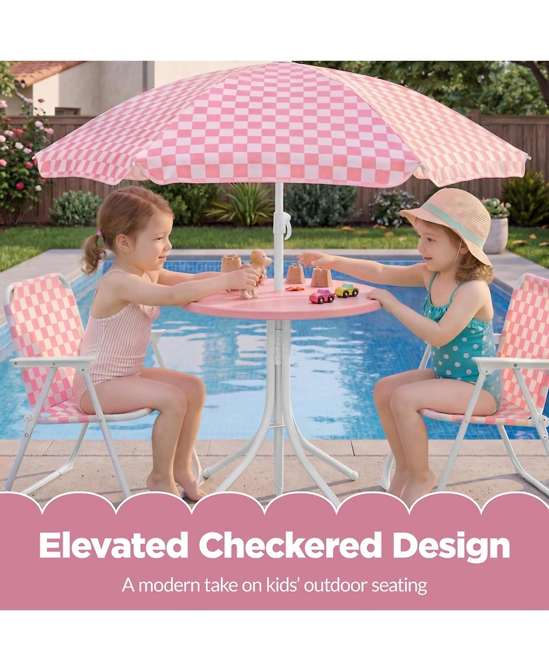 Best Choice Products Pocassy Kids Outdoor Table and Chair Set with Umbrella,3 Piece Foldable Toddler Picnic