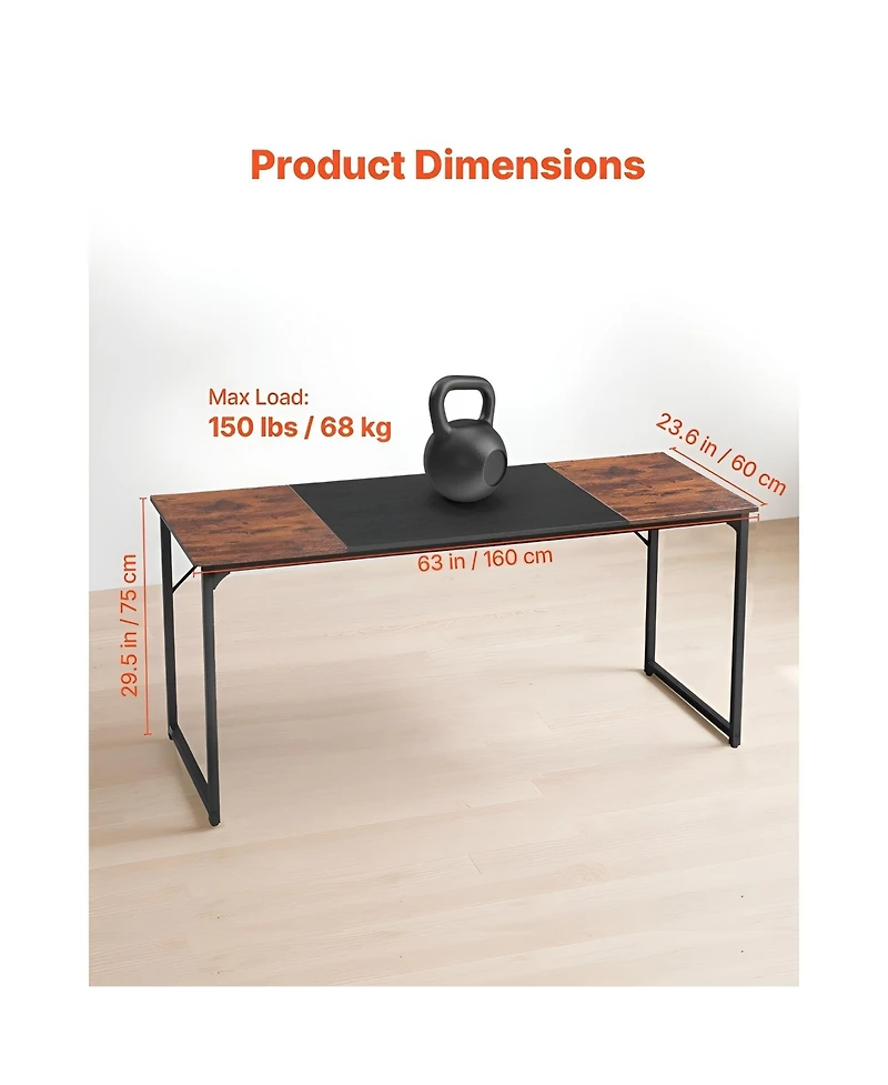 Slickblue Modern Office Computer Desk with Large Legroom, Metal Frame Workstation for Study and Gaming