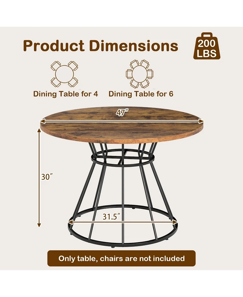 Mecale 47-Inch Round Farmhouse Dining Table for 4