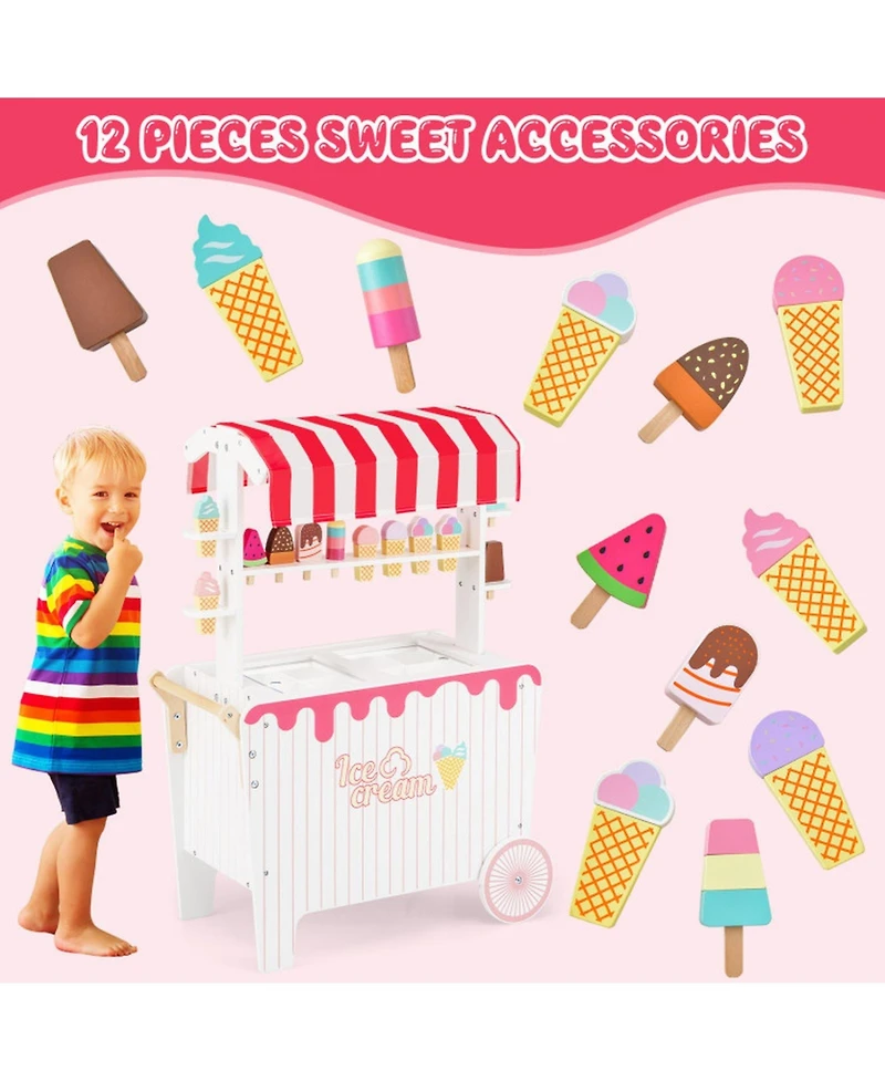 Sugift Ice Cream Cart 12-Piece Rolling Canopy Playset, Ages 3+