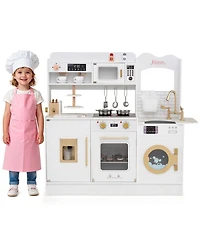 Sugift Lights and Sounds 25-Piece Wooden Play Kitchen, Ages 3+