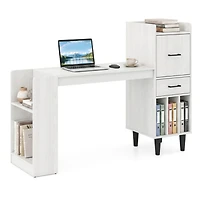 Sugift 59 Inch Home Office Desk with Side Storage Shelves Drawer and Cabinet Modern Computer Workstation