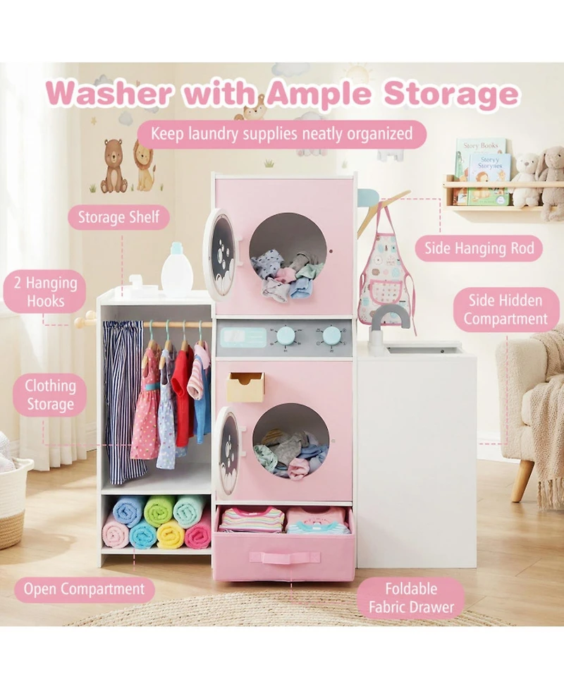 Sugift Kids Laundry Dual Washers Ironing Board Playset, Ages 3+