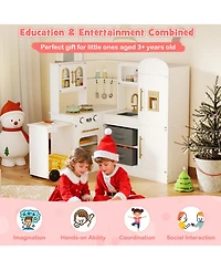Sugift Corner Kitchen Playset with Retractable Countertop and Working Ice Maker, Ages 3+