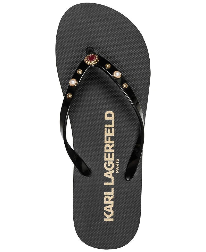 Karl Lagerfeld Paris Women's Zimia Stone Slip-On Flip Flops