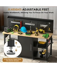 Streamdale Furniture 60" Heavy-Duty Workbench with Cabinet, Wood Top, Pegboard and Power Outlet