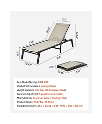 Vevor 2Piece Foldable Chaise Lounge Chair Adjustable Back Outdoor Pool Sun Tanning Chair