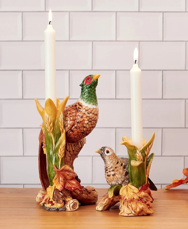 Fitz and Floyd Fall Harvest Pair of Pheasant Candleholders