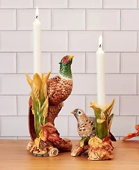 Fitz and Floyd Fall Harvest Pair of Pheasant Candleholders