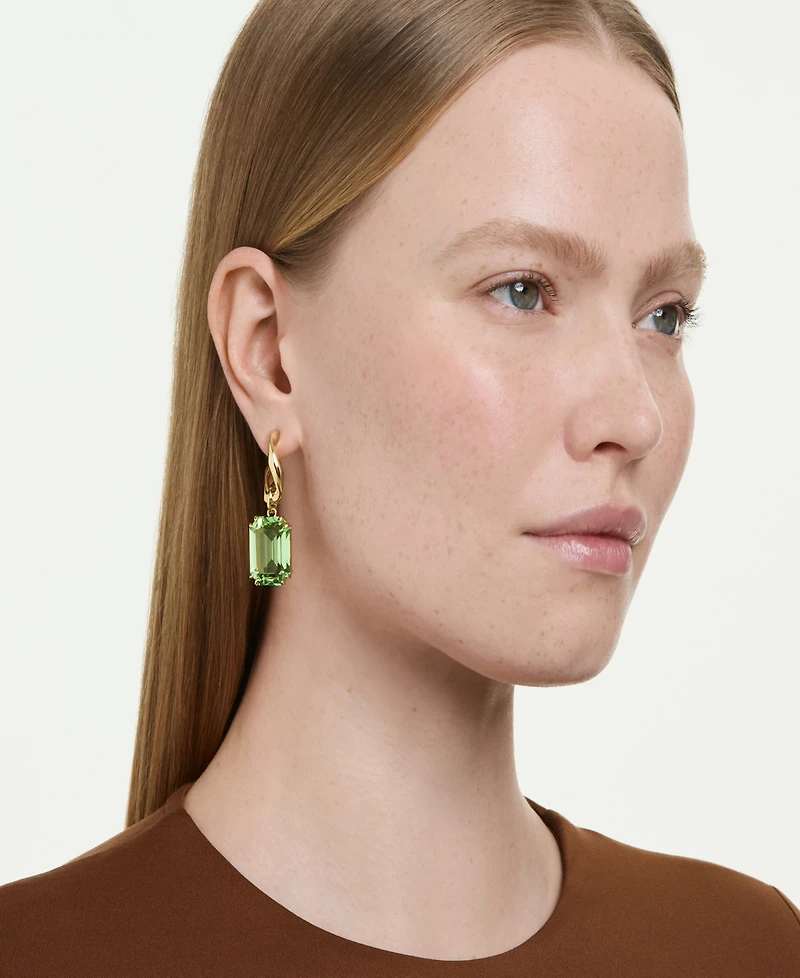 Swarovski Gold-Tone Plated Green Crystal Earrings