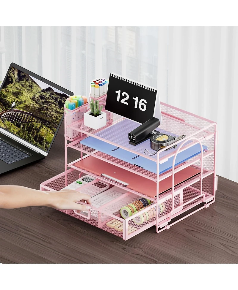 Danrong Metal Mesh Desk Organizer 4 Tier Sliding Trays Drawer Space Saving